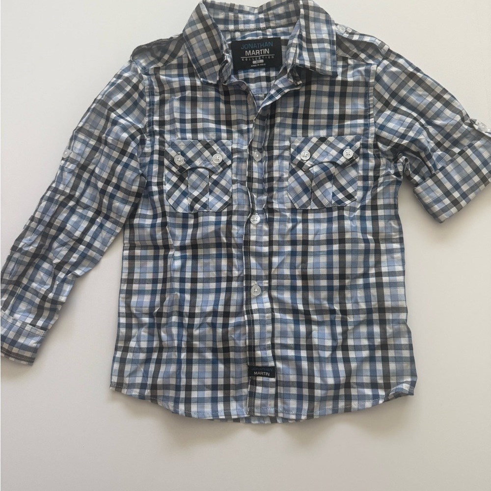 Jonathan Martin Kids Navy and White Plaid Button Down Shirt